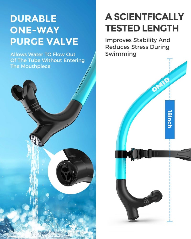 OMID SN1 Snorkel for Adult Youth, Diving Snorkel with One-Way Purge Valve, Food-Grade Silicone Mouthpiece - Image 2